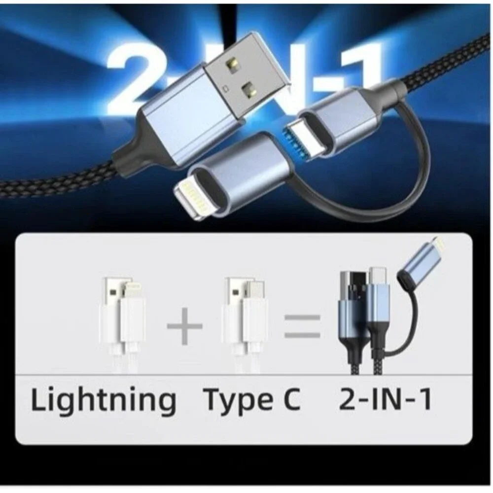 Lot 5 Braided Hybrid Charging Sync Cables USB w/ USB-C Lightening Adapter  Micro